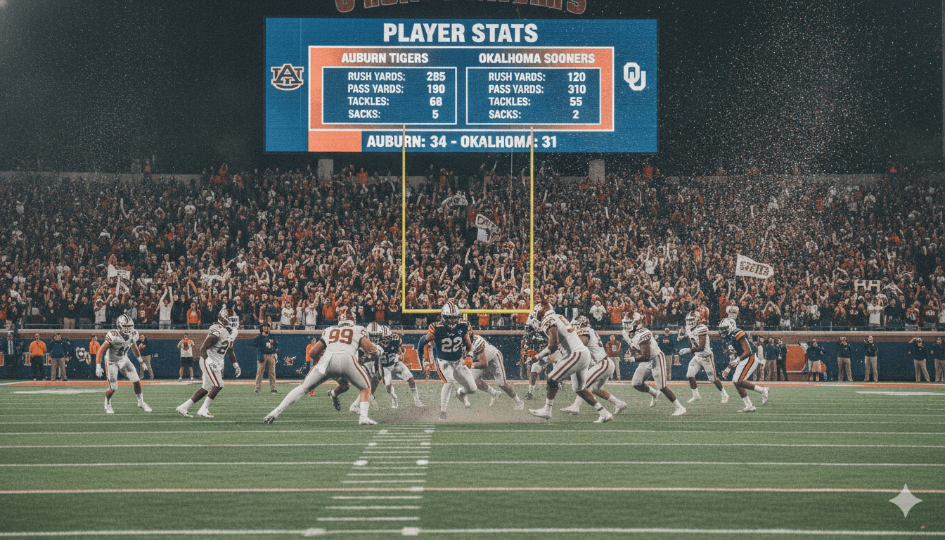 Auburn Tigers Football vs Oklahoma Sooners Football Match Player Stats